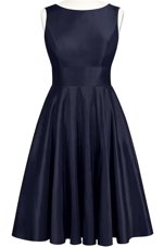 Amazing Scoop Navy Blue Taffeta Backless Party Dresses Sleeveless Knee Length Bowknot