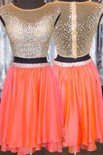 Orange Cap Sleeves Beading Mini Length Cocktail Dress
