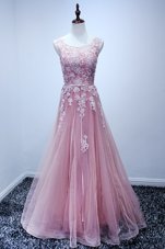 Scoop Sleeveless Lace Up Floor Length Appliques Homecoming Dress