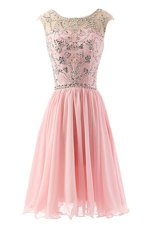 Tea Length Pink Party Dress for Girls Scoop Sleeveless Zipper