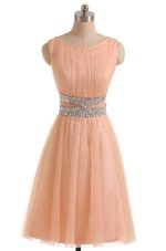 Scoop Knee Length Peach Cocktail Dresses Tulle Sleeveless Beading