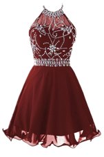Burgundy Party Dress Prom and Party and For with Beading Sleeveless Backless