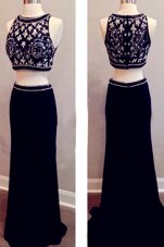 Brush Train Two Pieces Homecoming Dress Black Scoop Elastic Woven Satin Sleeveless With Train Zipper