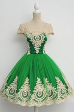 Superior Knee Length Green Party Dresses Square Cap Sleeves Zipper