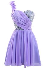 Simple One Shoulder Sequins Mini Length A-line Sleeveless Lavender Party Dress Lace Up