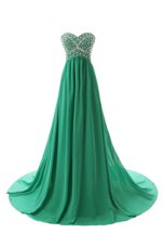 Sweet Green Column/Sheath Beading Prom Dress Zipper Chiffon Sleeveless With Train