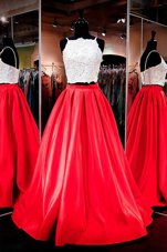 Red Homecoming Dress Prom and Party and For with Beading and Appliques High-neck Sleeveless Criss Cross