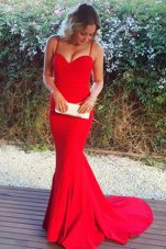 Mermaid Sleeveless Sweep Train Ruching Zipper Evening Dress