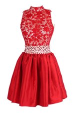 Eye-catching Red V-neck Criss Cross Beading and Lace Cocktail Dress Sleeveless