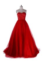 Inexpensive Sleeveless Sweep Train Ruching Zipper Prom Gown