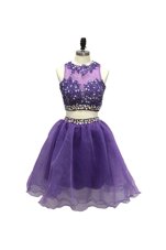 A-line Party Dress Lavender Scoop Tulle Sleeveless Knee Length Side Zipper