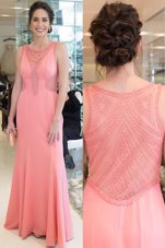 Hot Sale Scoop Sleeveless Zipper Floor Length Beading and Appliques Prom Dresses