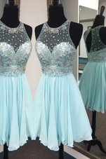 Super Scoop Light Blue Sleeveless Beading Knee Length Club Wear