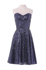 Clearance Knee Length Navy Blue Womens Party Dresses Sequined Sleeveless Sequins