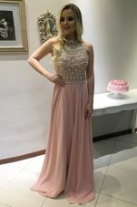 Scoop Beading Pink Backless Sleeveless With Train Sweep Train