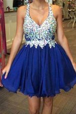 Knee Length A-line Sleeveless Royal Blue Party Dress for Girls Zipper