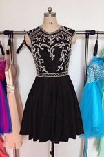 Exceptional Black Zipper Scoop Beading Cocktail Dresses Chiffon Sleeveless