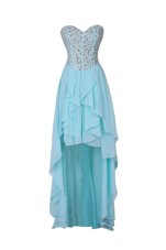 Sophisticated Sleeveless High Low Beading Zipper Homecoming Dress Online with Blue