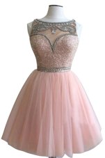 Exquisite Pink Tulle Side Zipper Cocktail Dresses Sleeveless Mini Length Beading