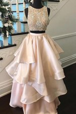 Nice Scoop Peach Sleeveless Beading Floor Length Pageant Dress Wholesale