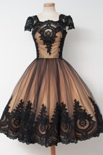 Square Cap Sleeves Zipper Womens Party Dresses Black Tulle