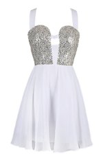 Knee Length Criss Cross Cocktail Dress White and In for Prom and Party with Sequins