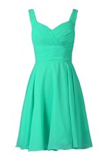 Off the Shoulder Knee Length Turquoise Party Dress for Girls Chiffon Sleeveless Pleated