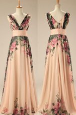 Dramatic Zipper Prom Party Dress Champagne and In for Prom and Party with Embroidery and Belt Sweep Train