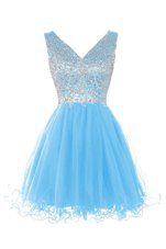 Affordable Knee Length A-line Sleeveless Baby Blue Club Wear Zipper