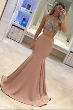 New Arrival Mermaid With Train Baby Blue Dress for Prom Strapless Sleeveless Sweep Train Zipper