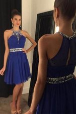 Glittering Scoop Royal Blue A-line Beading Club Wear Zipper Chiffon Sleeveless Mini Length
