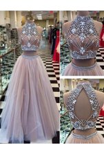 Low Price Pink Sleeveless Floor Length Beading Zipper