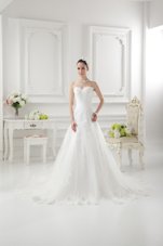 Fantastic White Sleeveless Lace and Appliques Clasp Handle Wedding Dress