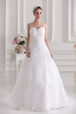 White Sleeveless Beading and Lace and Appliques Zipper Wedding Dresses