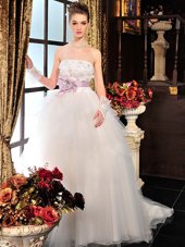 Sweet Beading and Bowknot Wedding Dresses White Lace Up Sleeveless