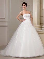 Popular With Train White Bridal Gown Tulle Court Train Sleeveless Appliques