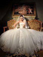 Custom Fit With Train White Wedding Dress Tulle Sleeveless Beading and Lace