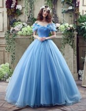 Suitable Blue Wedding Dress Wedding Party and For with Ruching and Bowknot Off The Shoulder Sleeveless Lace Up
