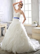 Sweetheart Sleeveless Organza Wedding Gown Sashes|ribbons Court Train Lace Up