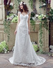Simple One Shoulder Sleeveless Brush Train Zipper Wedding Dresses White Chiffon