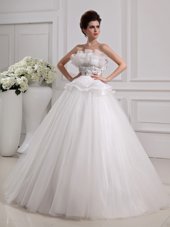 Best Selling White Strapless Zipper Beading Wedding Gown Sleeveless