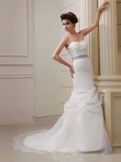 Pick Ups Sweetheart Sleeveless Brush Train Side Zipper Wedding Dresses White Organza