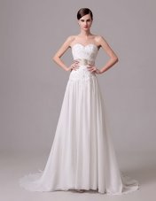 Nice White Ball Gowns Lace and Appliques Wedding Dress Zipper Organza Sleeveless With Train