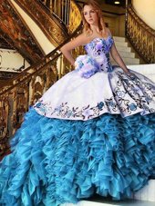Appliques and Embroidery and Ruffles Quinceanera Dresses Baby Blue Lace Up Sleeveless Floor Length