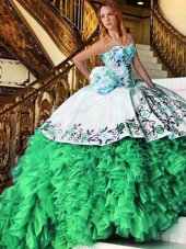 Ball Gowns Organza Sweetheart Sleeveless Appliques and Embroidery and Ruffles Floor Length Lace Up Quinceanera Gown