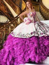 Floor Length Pink And White Quinceanera Gowns Organza Sleeveless Appliques and Embroidery