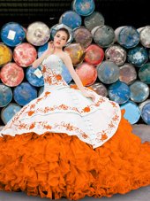 Fabulous Multi-color Organza Lace Up Sweetheart Sleeveless Floor Length Quinceanera Dress Appliques and Embroidery and Ruffles
