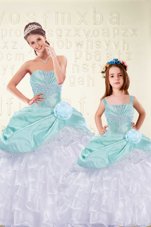 Suitable Sleeveless Ruffled Layers Lace Up Quinceanera Dress