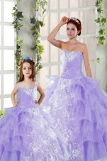 Customized Ruffled Strapless Sleeveless Lace Up Vestidos de Quinceanera Lavender Organza