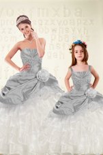 Custom Designed Multi-color Sleeveless Beading and Ruffled Layers and Hand Made Flower Floor Length Quinceanera Dresses